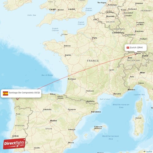 Santiago De Compostela - Zurich direct flight map