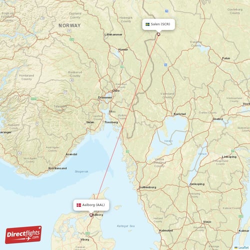 Salen - Aalborg direct flight map