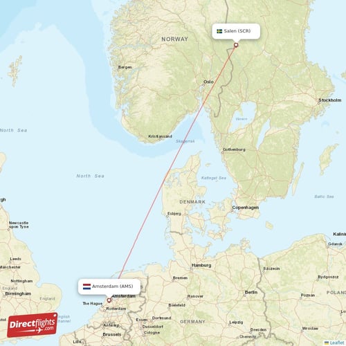 Salen - Amsterdam direct flight map