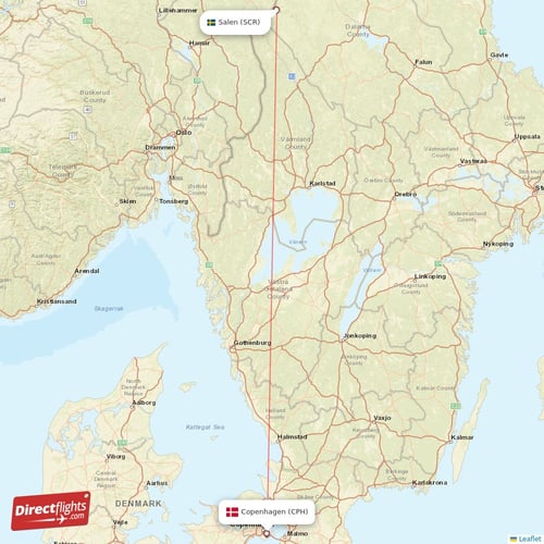 Salen - Copenhagen direct flight map