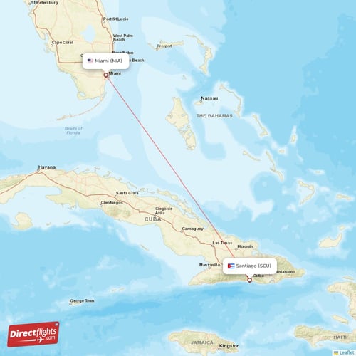 Santiago - Miami direct flight map