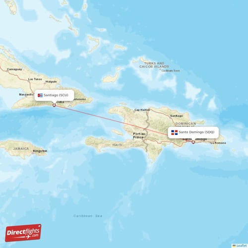 Santiago - Santo Domingo direct flight map
