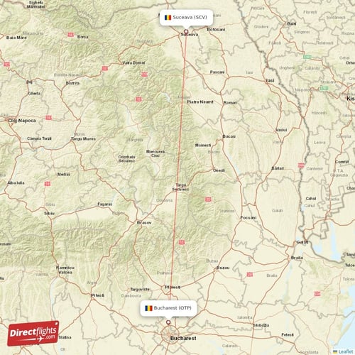 Suceava - Bucharest direct flight map