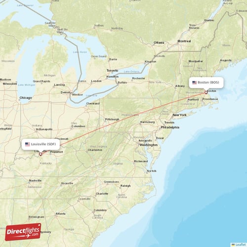 Louisville - Boston direct flight map