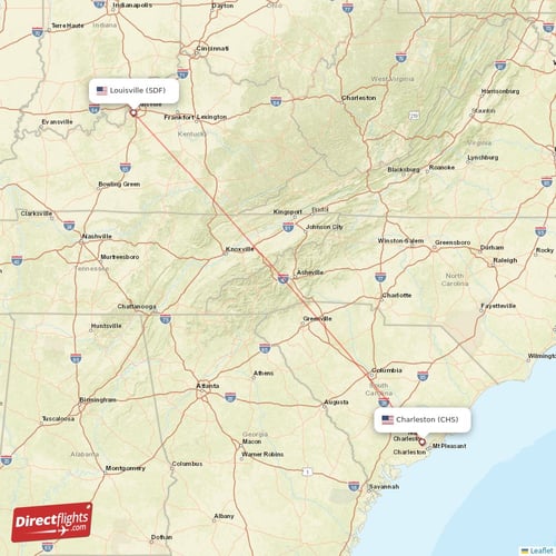 Louisville - Charleston direct flight map
