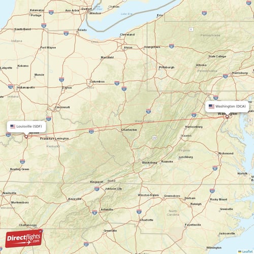 Louisville - Washington direct flight map
