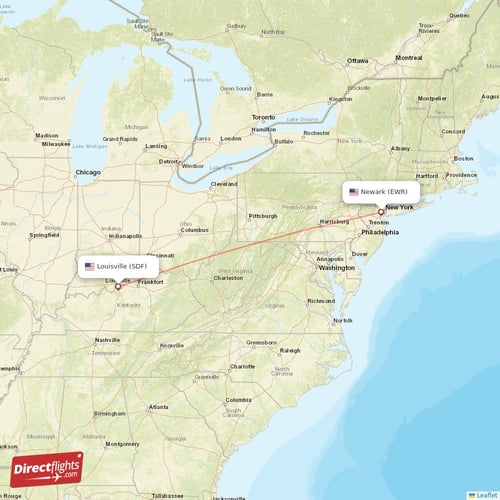 Louisville - New York direct flight map