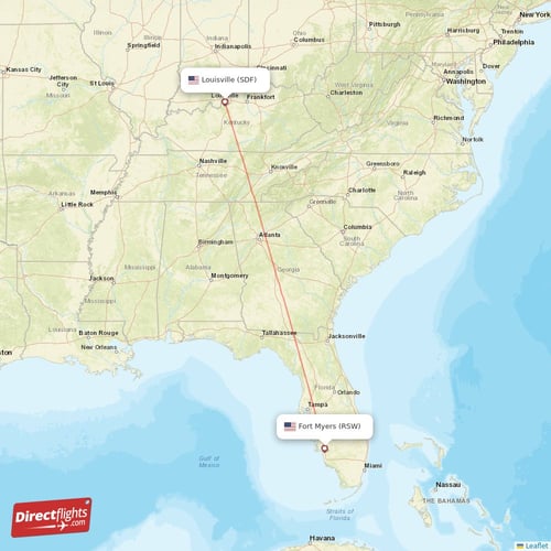 Louisville - Fort Myers direct flight map