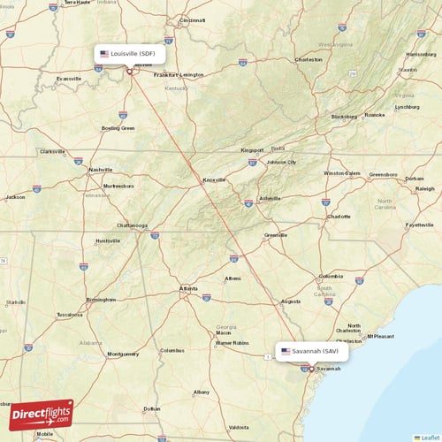 Louisville - Savannah direct flight map