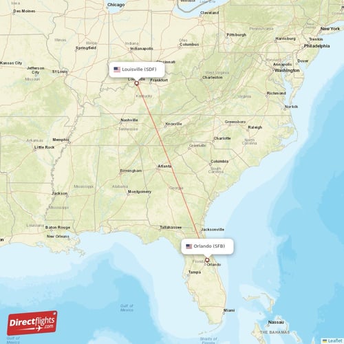 Louisville - Orlando direct flight map