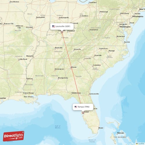 Louisville - Tampa direct flight map