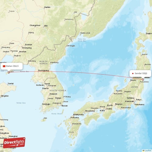 Sendai - Dalian direct flight map