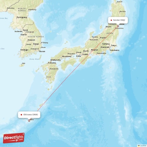 Sendai - Okinawa direct flight map