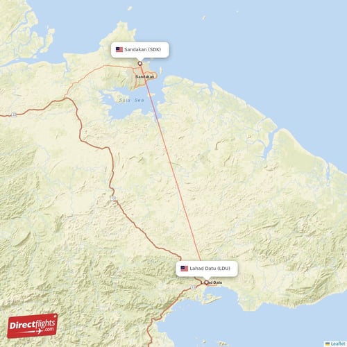 Sandakan - Lahad Datu direct flight map