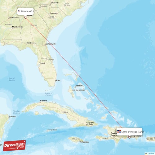 Santo Domingo - Atlanta direct flight map