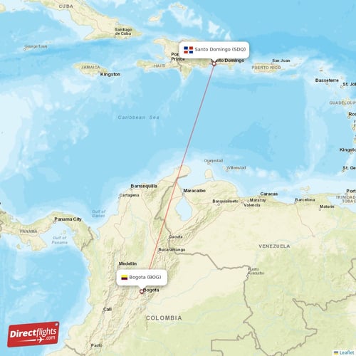 Santo Domingo - Bogota direct flight map