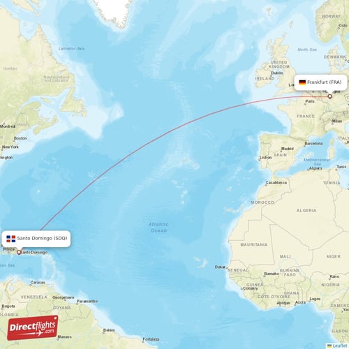Santo Domingo - Frankfurt direct flight map