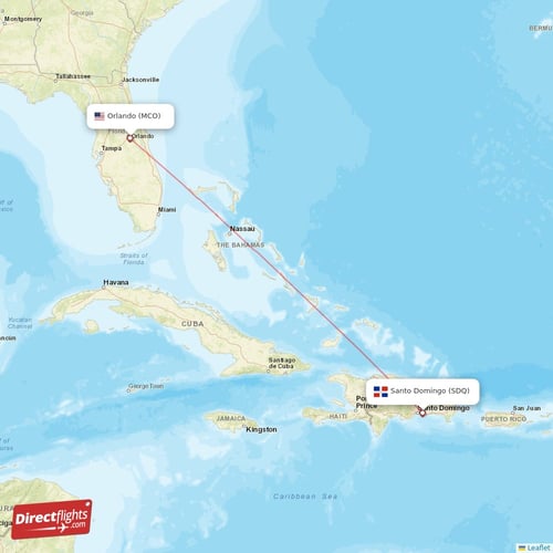 Santo Domingo - Orlando direct flight map