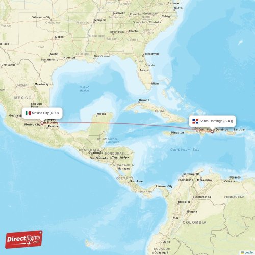 Santo Domingo - Mexico City direct flight map