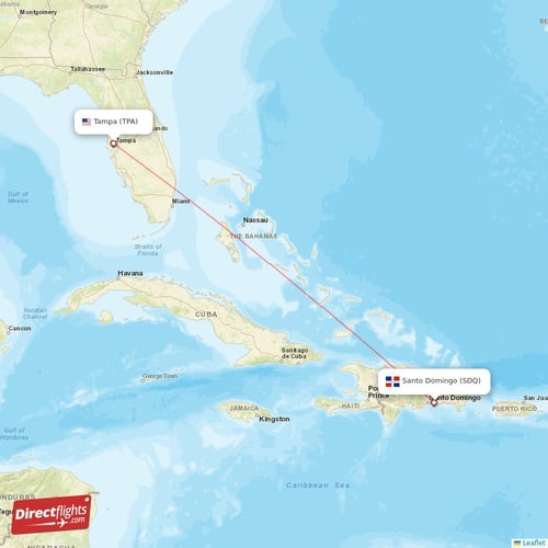 Santo Domingo - Tampa direct flight map