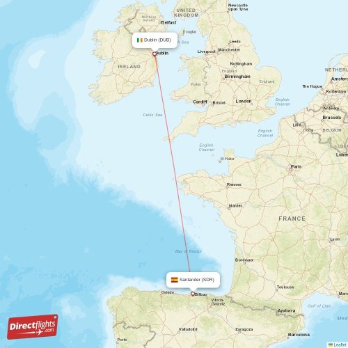 Santander - Dublin direct flight map