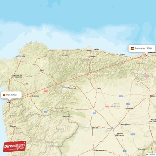 Santander - Vigo direct flight map