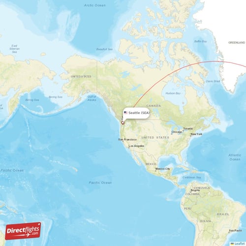 Seattle - Amsterdam direct flight map