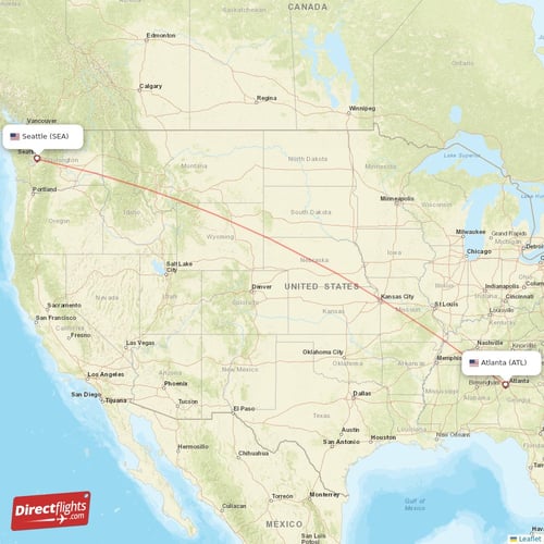 Seattle - Atlanta direct flight map