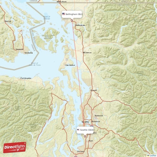 Seattle - Bellingham direct flight map