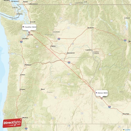Seattle - Boise direct flight map