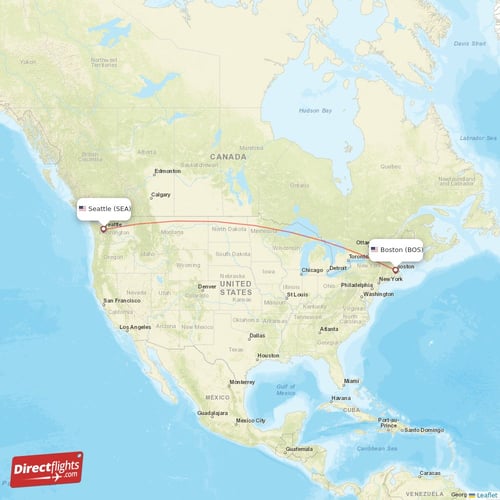 Seattle - Boston direct flight map