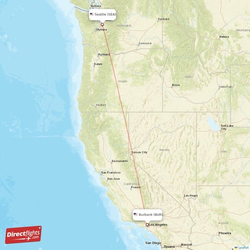 Seattle - Burbank direct flight map