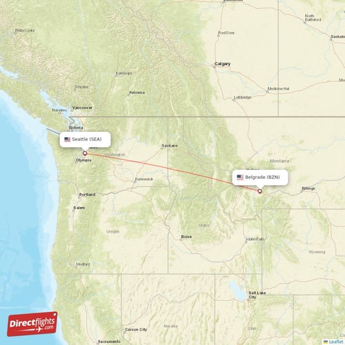 Seattle - Bozeman direct flight map