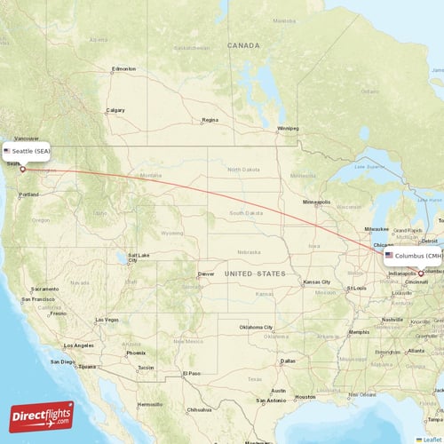 Seattle - Columbus direct flight map