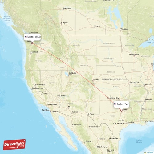 Seattle - Dallas direct flight map