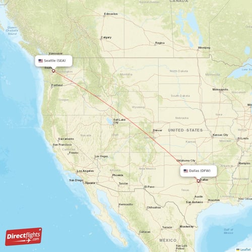 Seattle - Dallas direct flight map