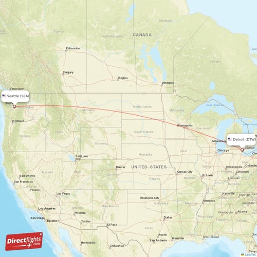 Seattle - Detroit direct flight map
