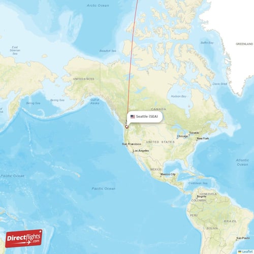 Seattle - Dubai direct flight map
