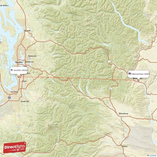 Seattle - Wenatchee direct flight map