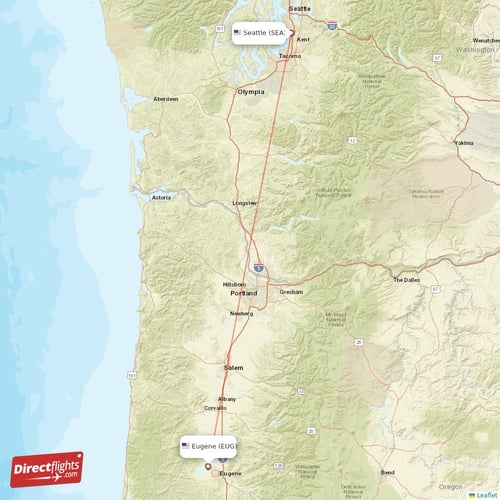 Seattle - Eugene direct flight map