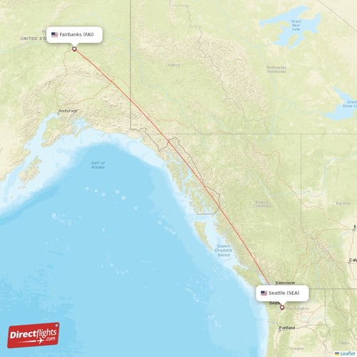 Seattle - Fairbanks direct flight map