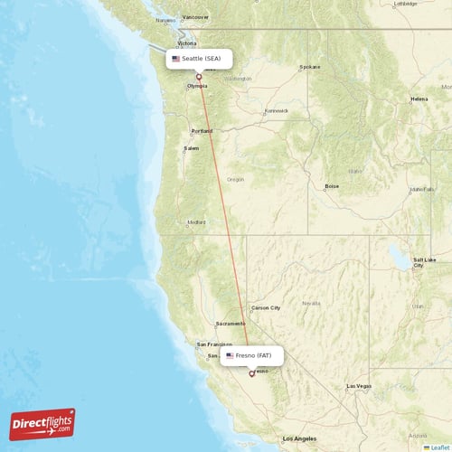 Seattle - Fresno direct flight map