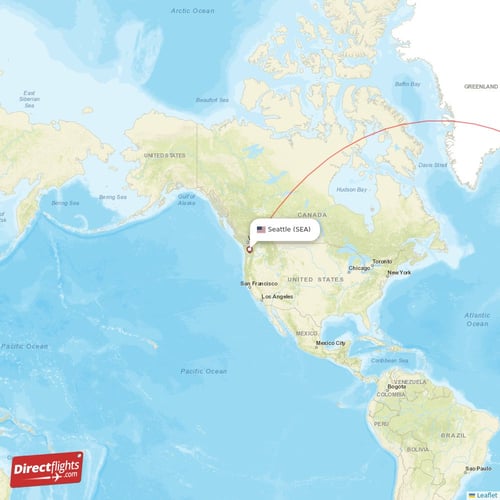 Seattle - Frankfurt direct flight map