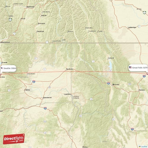 Seattle - Great Falls direct flight map