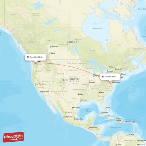 Seattle - Dulles direct flight map
