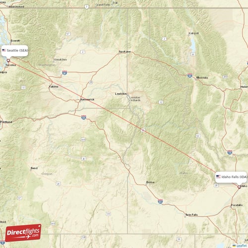 Seattle - Idaho Falls direct flight map