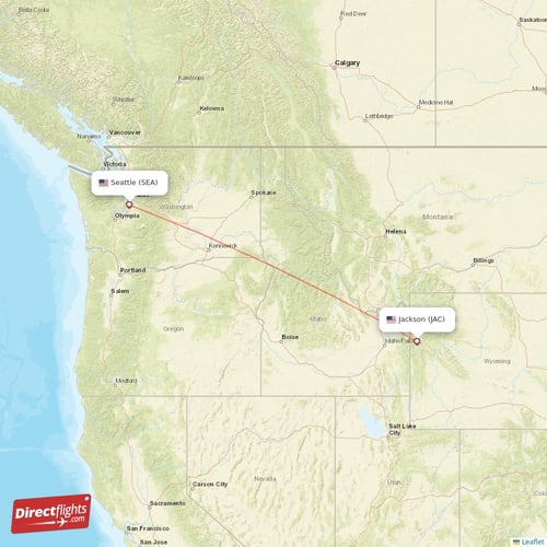 Seattle - Jackson direct flight map