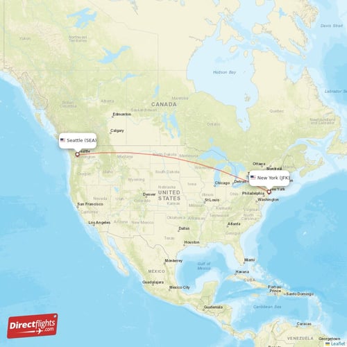 Seattle - New York direct flight map