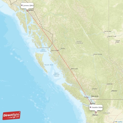 Seattle - Juneau direct flight map