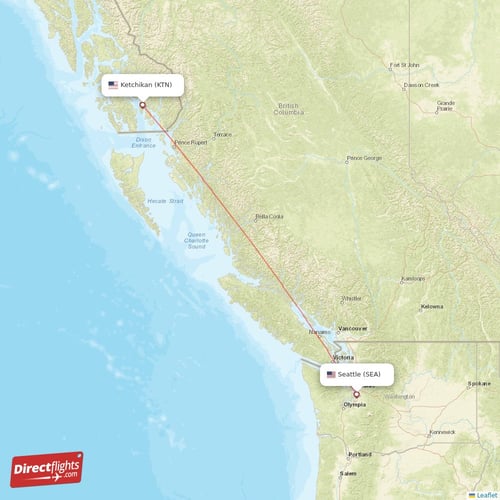 Seattle - Ketchikan direct flight map